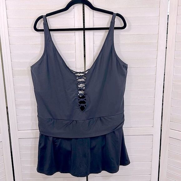 Bleu Swimdress Size 22W Rod Beattie Black Skirted - Picture 2 of 13